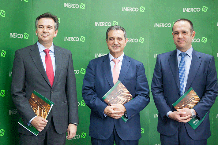 De izquierda a derecha, el director general de Inerco, Pedro Marín; el consejero delegado, José González, y el director corporativo de Desarrollo de Negocio, Patricio Navarro