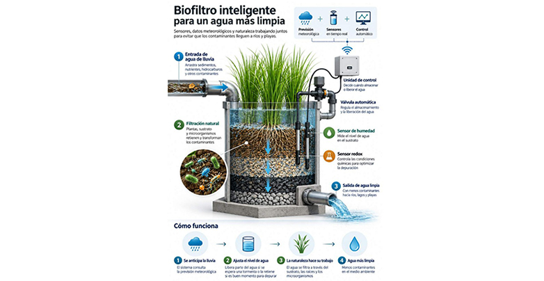 Un biofiltro inteligente mejora hasta casi el 90 % la eliminación de contaminantes de las aguas pluviales