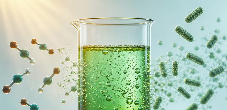 Un reactor solar integrado utiliza luz solar, agua, CO2 y bacterias artificiales para cultivar biomasa en un solo vaso