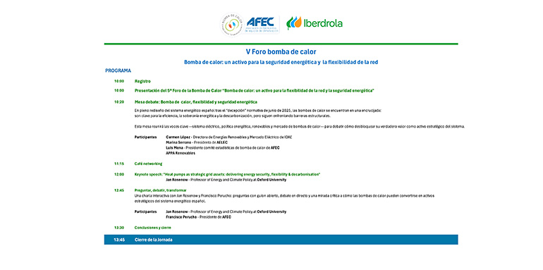 AFEC e Iberdrola anuncian el avance de programa del V Foro de la Bomba de Calor