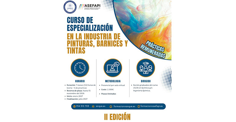 ANQUE y ASEFAPI lanzan la segunda edición del Curso de Especialización en Industria de Barnices y Tintas